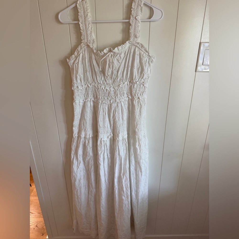 GAP Doen White Eyelet Smocked Maxi Dress
